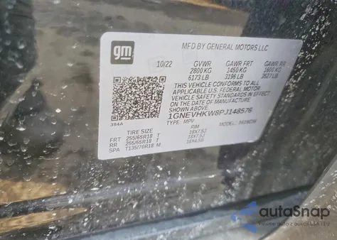 2023 Chevrolet Traverse Lt из США, поврежденный, VIN 1GNEVHKW8PJ148576